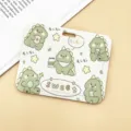 Cute cartoon green dinosaur ID card holder, student bus card sleeve protector variant. - Horizontal Style - Plaid Little Dinosaur (No Accessories)