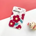 Cute floral card holder protective sleeve for student bus ID access cards with lanyard hole. - Red Grey Argyle Flower (No Accessories)
