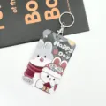 Porte-carte de dessin animé mignon avec porte-clés, étui de badge transparent pour employés. - Lapin Riche Argyle (000) / Boucle Ronde
