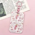 Cute cartoon rabbit design student bus pass ID card holder with pink keychain for daily use. - Carrot Rabbit + Pink Handcuff Clasp