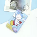 Süßer Cartoon Astronaut Schiebe Kartenhalter mit Schlüsselring, langlebige PVC Ausweishülle. - Gestreifter Raketenhase + runder Verschluss