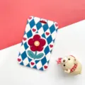 Blue white argyle red flower card holder cute student ID badge protective case ID card sleeve - Heart Blue Argyle Flower (No Accessories)