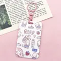 Cute Pink Cartoon Rabbit Card Holder Student Bus ID Badge Sleeve with Keychain Variant - LUCK Rabbit + Pink Handcuff Clip