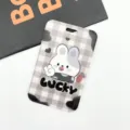 Porte-carte étoyen mignon de dessin animé avec motif à carreaux et lapin chanceux, étui durable. - Lapin Victoire à Carreaux (000) / Étui à Cartes Seul (Sans Accessoires)