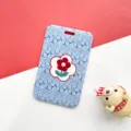 Blue floral card holder with red flower design, cute student bus card ID protective badge cover. - Blue Floral Bottom Red Flower (No Accessories)
