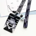 Plastic sliding hard-shell card holder with lanyard and astronaut pendant for students. - Mysterious Hat Person + Hat Person Long Lanyard (Blue Figure)