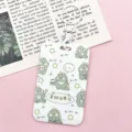 Cute green dinosaur cartoon card holder with key chain, student bus card protective case and badge sleeve. - Plaid Little Dinosaur + White Handcuff Clip