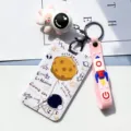 Cute astronaut sliding card holder with lanyard student ID card protective cover - Star Balloon Astronaut and Pink Astronaut Figure