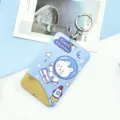 Süßer Cartoon Astronaut Schiebe Kartenhülle mit Schlüsselanhänger für Schüler Buskarten Hülle - Weltraum-Astronautenhase + runder Verschluss