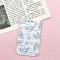 Cute blue plaid whale pattern card holder with keychain ID badge case for daily use sku - Blue Shark + White Handcuff Clip