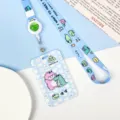 Cute cartoon crocodile student ID card holder set with lanyard and retractable reel for school bus card. - Girl and Little Crocodile / With Retractable Lanyard (Crocodile)