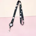 Cartoon planet print retractable badge reel lanyard for student ID cards and work name tags. - Black Universe (Planet)