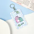 Cute cartoon crocodile ABS plastic student ID card holder with keychain for bus card. - Girl and Little Crocodile / With Round Clasp