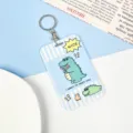 Cute cartoon crocodile vertical ABS plastic card holder with keychain for students bus ID cards. - Striped Bouquet Crocodile / With Round Clasp