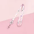 Cute cartoon retractable badge reel lanyard with ID card holder for students and office workers. - English Flower Rabbit (Purple Bear Head)