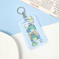 Blue ABS plastic cartoon crocodile ID card holder with keychain, cute student bus card case. - Double Grid Crocodile / With Round Clasp