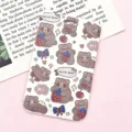 Cute cartoon bear sliding card holder student bus id badge cover key chain cute accessory - Strawberry Brown Bear (No Accessories)