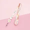 Cute pink cartoon print lanyard with retractable badge reel, perfect for ID cards and keys. - Yellow Dot HELLO (Beige Bear Head)