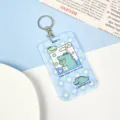 Cute cartoon crocodile ABS plastic card holder with keychain for students and daily use. - Rhombus Heart Crocodile / With Round Clasp