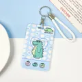 Cute cartoon crocodile ABS plastic student card holder with lanyard bus card storage protector - Heart Crocodile / With White Wrist Strap