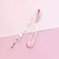 Pink floral lanyard with retractable reel and badge clip for ID card, school and office use. - Pink Blue Five-Leaf Flower (Pink Flower)