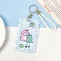 Cartoon crocodile ID card holder with white lanyard, cute ABS bus card case for students. - Girl and Little Crocodile / With White Wrist Strap