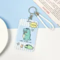 Cute Cartoon Crocodile ABS Plastic Card Holder with Lanyard Student Bus ID Card Case - Striped Bouquet Crocodile / With White Wrist Strap