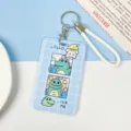 Cute cartoon student ID card holder with lanyard, ABS plastic bus card badge holder for daily use. - Double Grid Crocodile / With White Wrist Strap