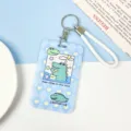Cute cartoon crocodile student bus card holder ABS plastic ID badge holder with lanyard. - Rhombus Heart Crocodile / With White Wrist Strap