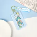 Cute cartoon crocodile ABS plastic card holder with lanyard for student school bus pass ID - Double Grid Crocodile / With Blue Lollipop Wrist Strap