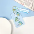 Cute cartoon crocodile ID badge card holder with blue lanyard, ABS plastic bus card case. - Checkered Three Crocodiles / With Blue Lollipop Wrist Strap