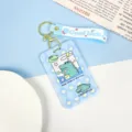 Blue cute cartoon crocodile ID badge card holder with lanyard for student bus card case. - Rhombus Heart Crocodile / With Blue Lollipop Wrist Strap