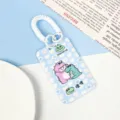 Cute cartoon crocodile student card holder with coil lanyard blue heart pattern ABS card case - Girl and Little Crocodile / With Double Loop White Spring Cord