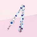 Blue monster cartoon print lanyard with retractable badge reel and secure card holder clip. - Dark Blue One-Horned Monster (Retractable Lanyard)