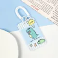 Cute cartoon crocodile ID badge card holder with spring coil lanyard for students and staff. - Striped Bouquet Crocodile / With Double Loop White Spring Cord