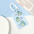 Cute cartoon crocodile ID card holder with coiled spring lanyard and grid design for students. - Checkered Three Crocodiles / With Double Loop White Spring Cord