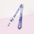 Purple marble print lanyard with retractable badge reel and ID card holder strap clip for office. - Purple Marble (Retractable Lanyard)