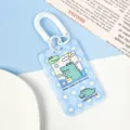 Cute cartoon crocodile student ID card holder with spring lanyard, plastic bus card case. - Rhombus Heart Crocodile / With Double Loop White Spring Cord