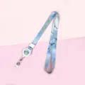 Blue marble badge reel lanyard with retractable clip for ID card holder work card neck strap - Blue Marble (Retractable Lanyard)