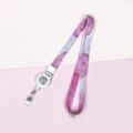 Pink watercolor retractable badge reel lanyard with ID card holder neck strap for work daily use. - Pink Marble (Pink Marble)