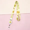 Sunflower print lanyard with retractable badge reel, ID card holder strap for students office. - Sunflower