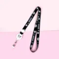 Cartoon panda retractable badge reel lanyard with ID card holder, cute black neck strap for office. - Black Panda (Panda)