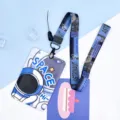Cute astronaut badge holder set with lanyard for students, durable card protector case. - Large-SPACE Astronaut + Blue Purple Astronaut Long Rope