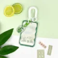 Lindo tarjetero de conejito de dibujos animados diseño floral estuche rígido insignia ID - Conejito Mar de Flores / Cordón de Resorte Blanco de Doble Bucle