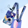 Cute astronaut lanyard and card holder set for students, school ID card protector sleeve. - Large-Headphone Astronaut + Blue Purple Astronaut Long Rope