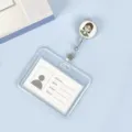 Portatarjetas ID transparente con cordón retráctil, funda de plástico para tarjetas de oficina. - Enfermera Animada Rosa / Portatarjetas + Carrete