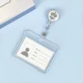 Portatarjetas de identificación horizontal transparente de PP con carrete retráctil para la oficina. - Blanco / Portatarjetas + Carrete