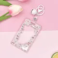 Tarjetero transparente lindo estuche para credencial protector de tarjeta de autobús. - Deslizante Transparente-Oso y Gato + Cierre de Langosta de Campana Blanca