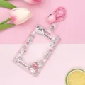 Portatarjetas de identificación transparente con lindos adhesivos y cordón rosa, ideal. - Deslizante Transparente-Chica Panda + Cierre de Langosta de Campana Rosa