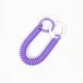 Purple plastic spring coil keychain with dual round carabiners for keys and phone. - Purple